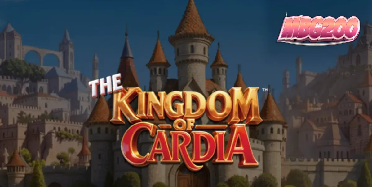 Tampilan visual slot The Kingdom of Cardia dengan latar belakang taman fantasi dan simbol kartu remi.
